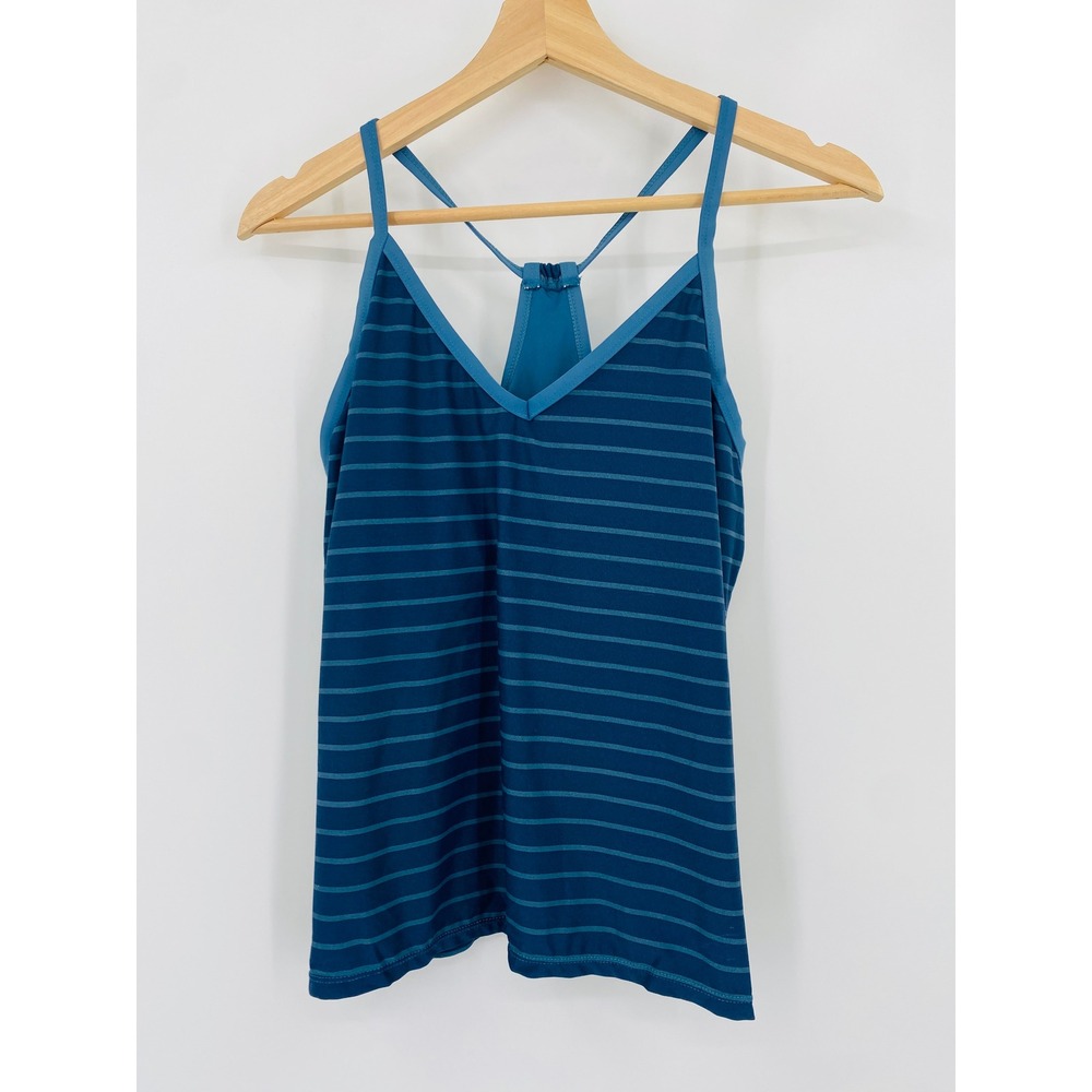 Carve Designs Tank swim Top Women Medium Blue Striped Racerback Shelf Bra V-Neck